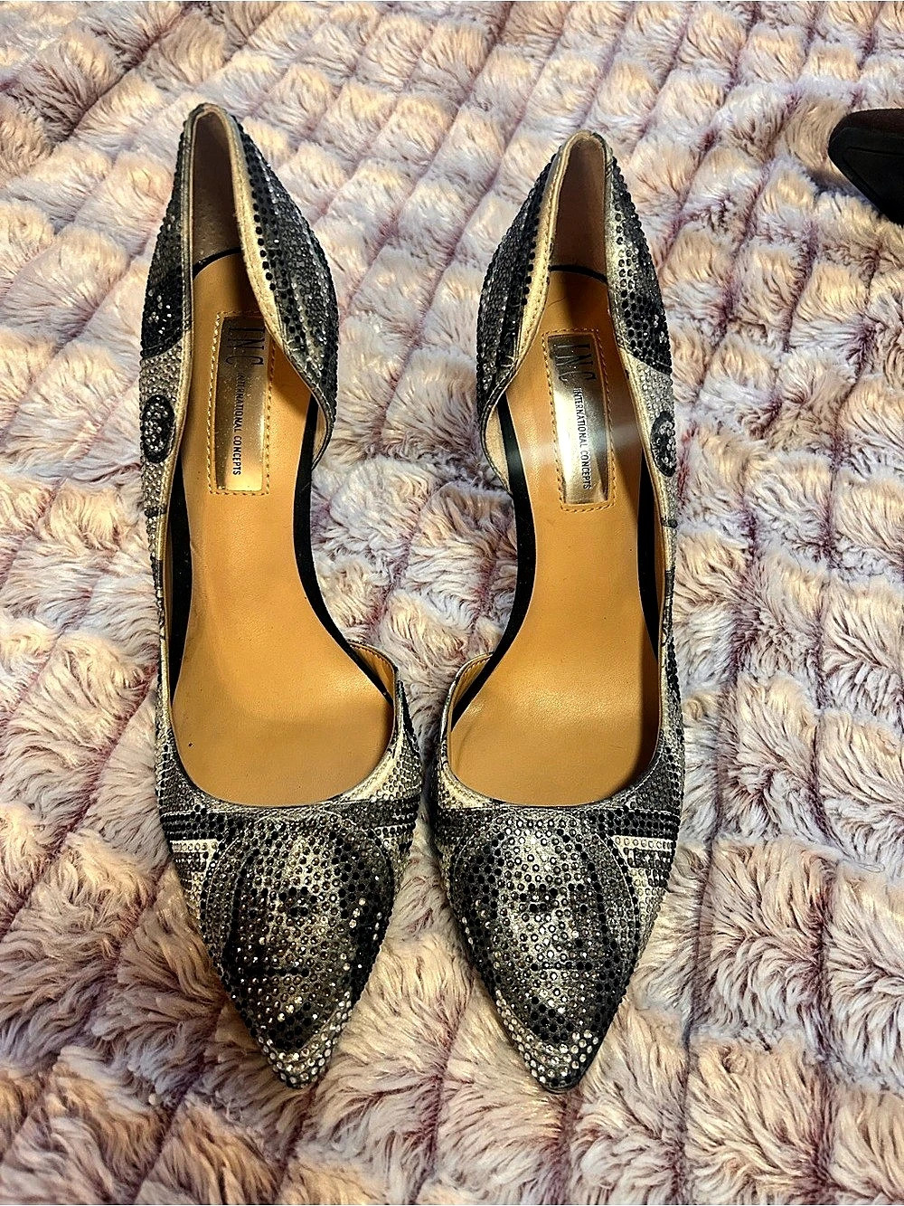 INC Embellished Pointed-Toe Heels in Black & Silver